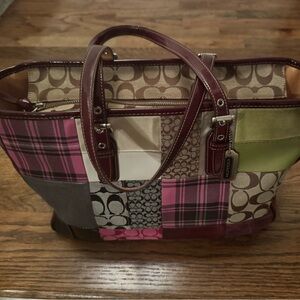 Vintage Coach Patchwork Tote in Pink, Green, and Brown